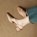 Sapatos salto bloco feminino couro genuíno bico fechado tiras ajustáveis