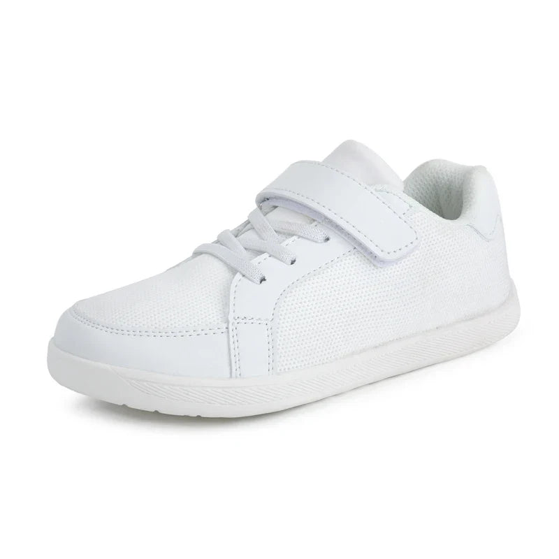 Sapatilhas barefoot infantis respiráveis e leves com velcro, bico largo e design zero-drop