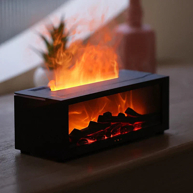 Difusor de aromas 4 em 1 com efeito chama, iluminação 7 cores e timer USB