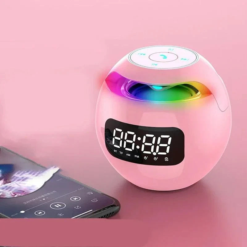 Colunas Bluetooth com relógio digital, despertador e luz LED para quarto