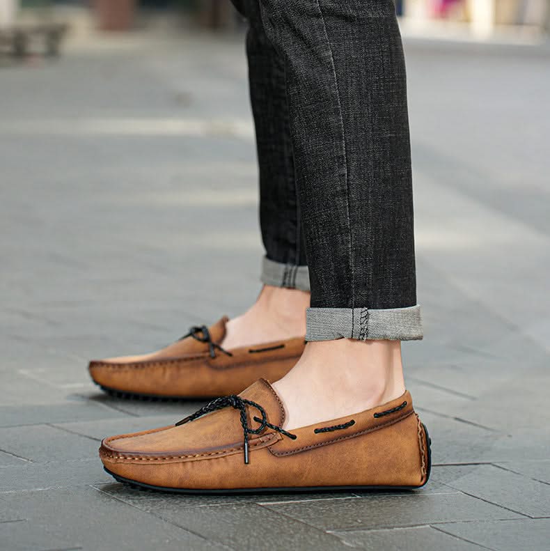 Mocassins couro genuíno slip-on leve com costura moccasin clássica