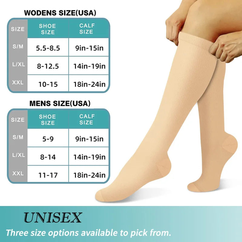 Meias de compressão joelho unissexo 3 pares 15-20 mmHg suporte panturrilha