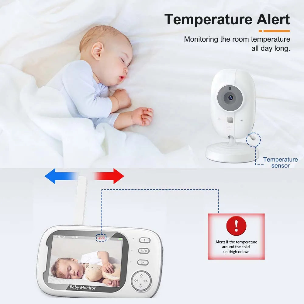 Babyfone com vídeo 3,5 polegadas com visão noturna automática e áudio bidirecional