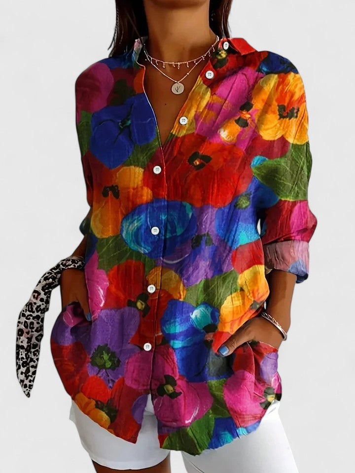Blusa feminina estampa colorida corte confortável manga curta