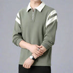 Polo manga longa com zíper e design color block para homem