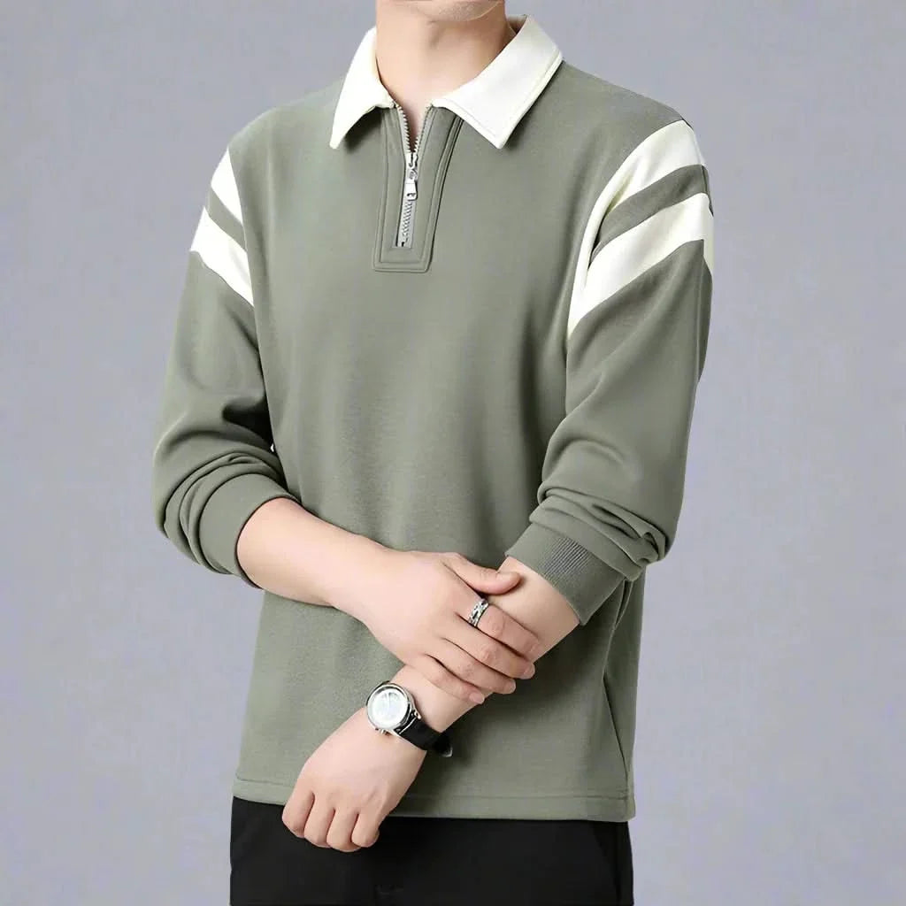 Polo manga longa com zíper e design color block para homem