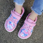 Sapatilhas barefoot infantis respiráveis e leves com velcro, bico largo e design zero-drop
