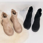 Botas femininas sola grossa com zíper lateral cano médio inverno