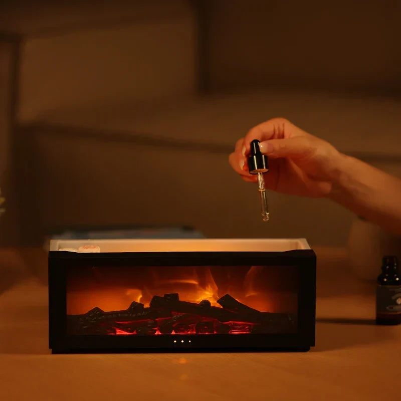 Difusor de aromas 4 em 1 com efeito chama, iluminação 7 cores e timer USB