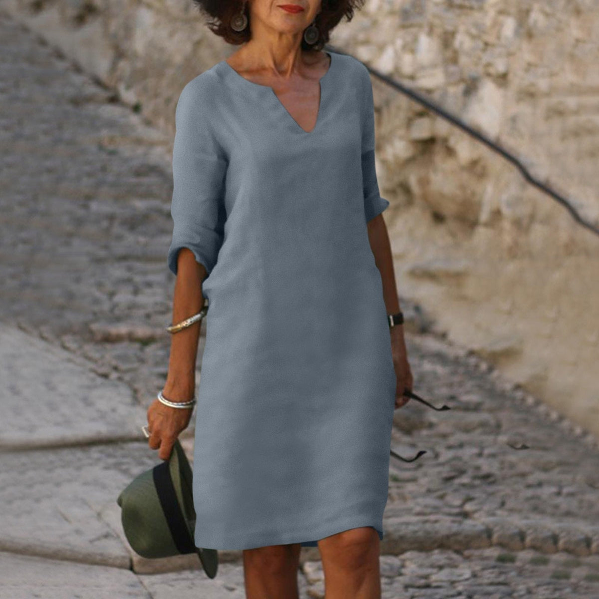 Vestido midi feminino casual versátil disponível em várias cores