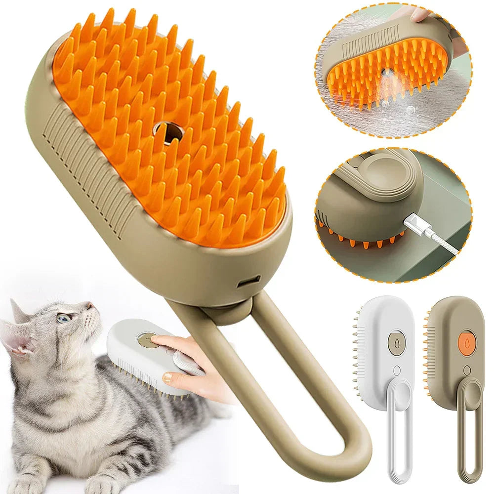 Escova elétrica a vapor 3 em 1 para animais, cuidado e remoção de pelo para cães e gatos