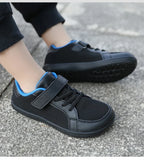 Sapatilhas barefoot infantis respiráveis e leves com velcro, bico largo e design zero-drop
