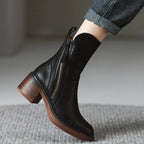 Botins de salto alto femininos em couro com fecho de correr lateral