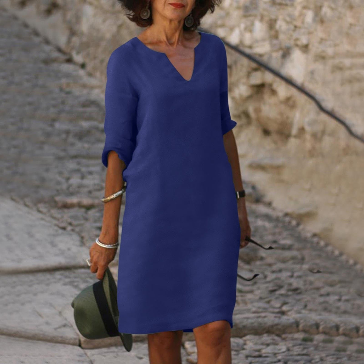 Vestido midi feminino casual versátil disponível em várias cores