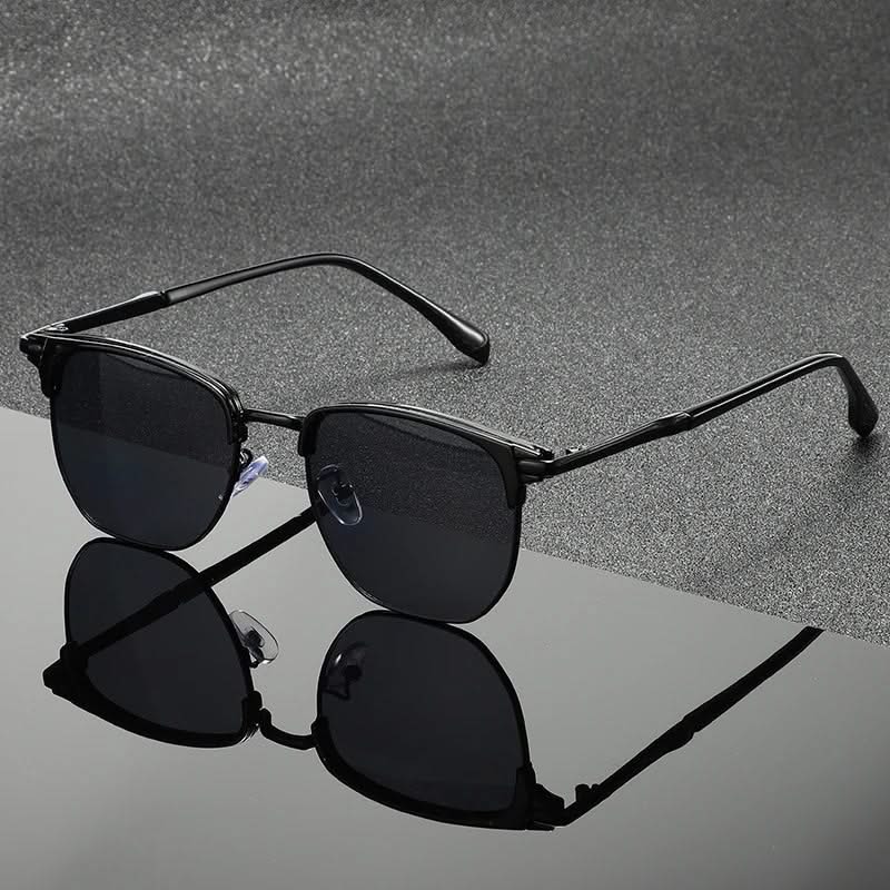 Óculos de sol clubmaster armação metálica polida com lentes policarbonato anti-risco