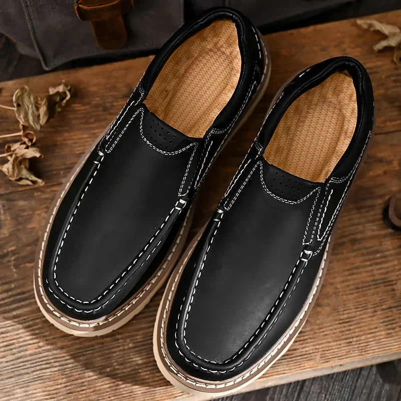 Mocassins de couro masculinos com palmilha ortopédica e sola antiderrapante