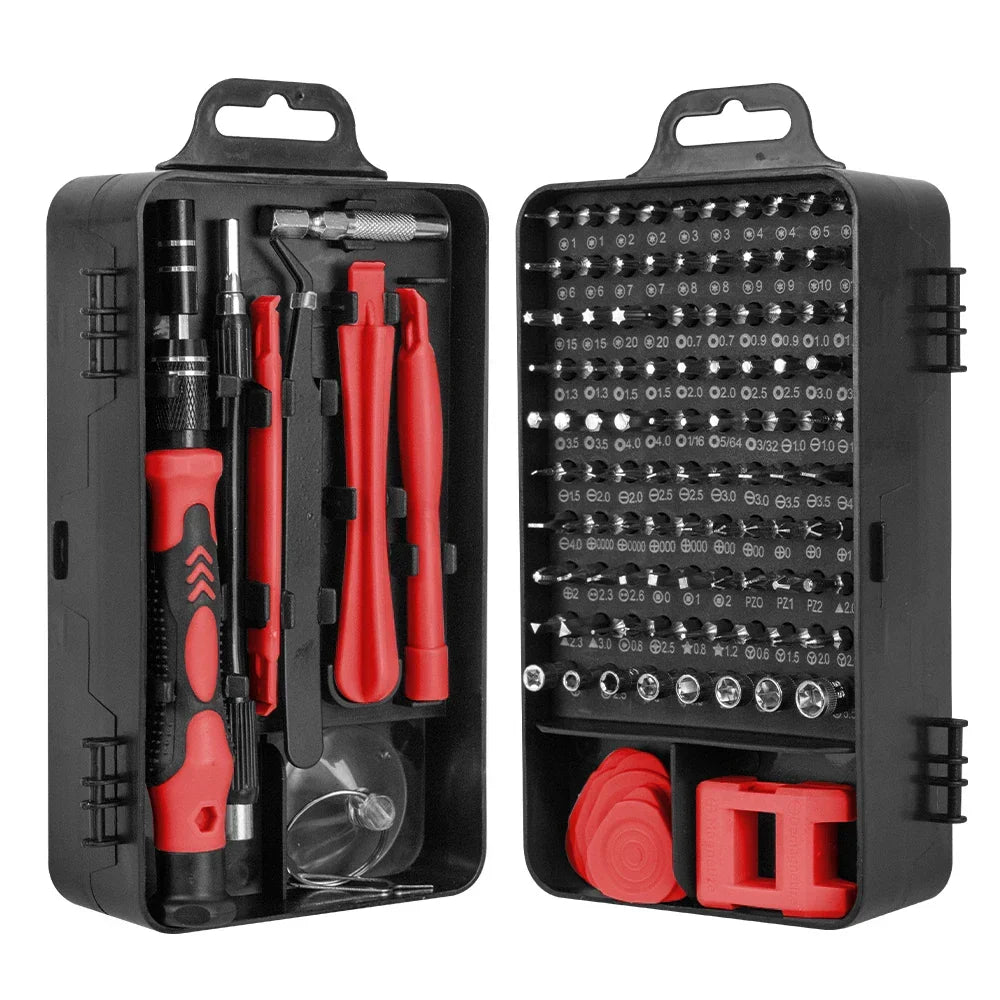 Kit de chaves de precisão 115 em 1 com bits magnéticos para reparação eletrónica