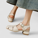 Sapatos Mary Jane femininos salto bloco bico quadrado ortopédico com fivela