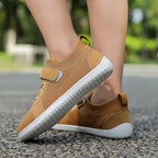 Sapatilhas barefoot infantis bico largo leves e flexíveis com fecho em velcro