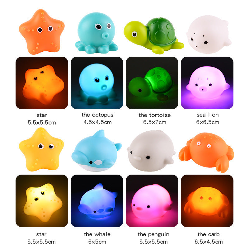 Brinquedos de banho luminosos animais para bebé com rede de pesca, conjunto de 4
