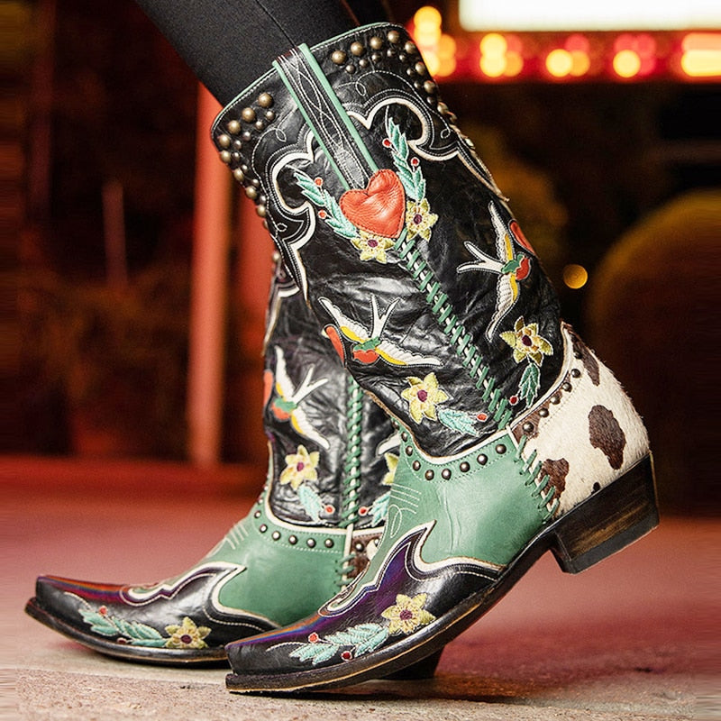 Botas cowboy mulher cano médio estilo western
