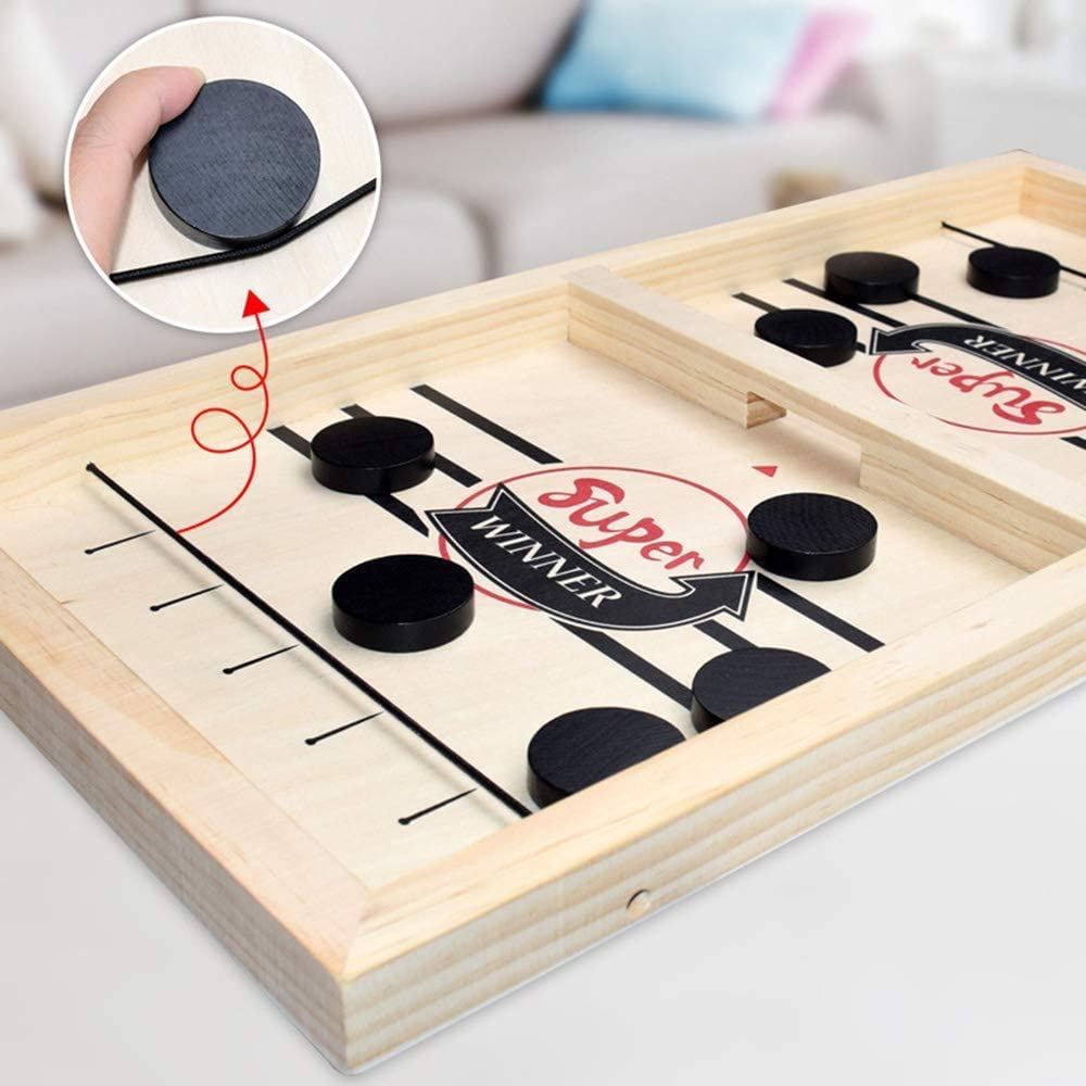 Jogo 2 em 1 futebol de mesa e shuffleboard em madeira, multifuncional para todas as idades