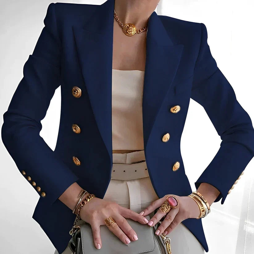 Blazer feminino ombros estruturados botão simples manga longa