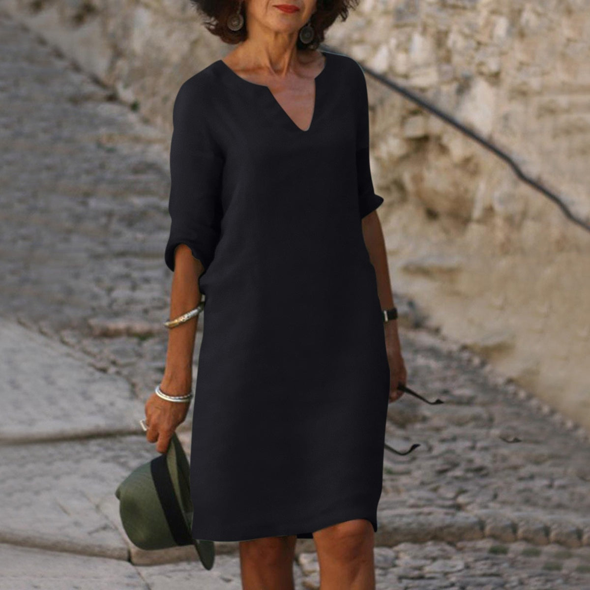 Vestido midi feminino casual versátil disponível em várias cores