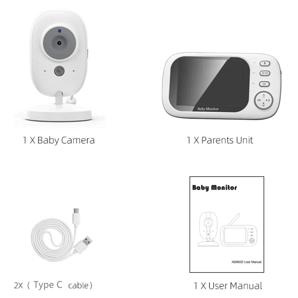 Babyfone com vídeo 3,5 polegadas com visão noturna automática e áudio bidirecional