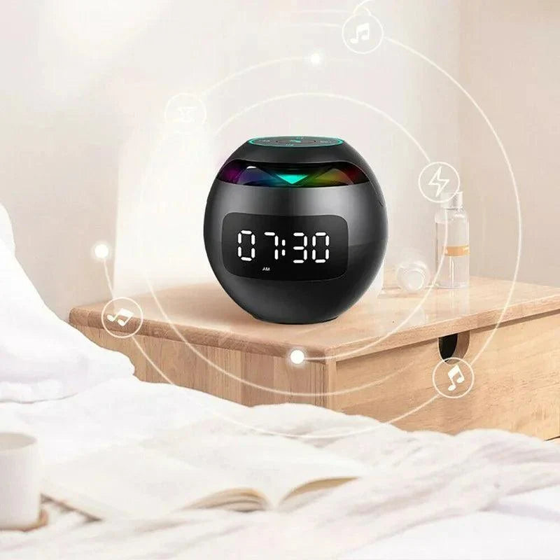 Colunas Bluetooth com relógio digital, despertador e luz LED para quarto