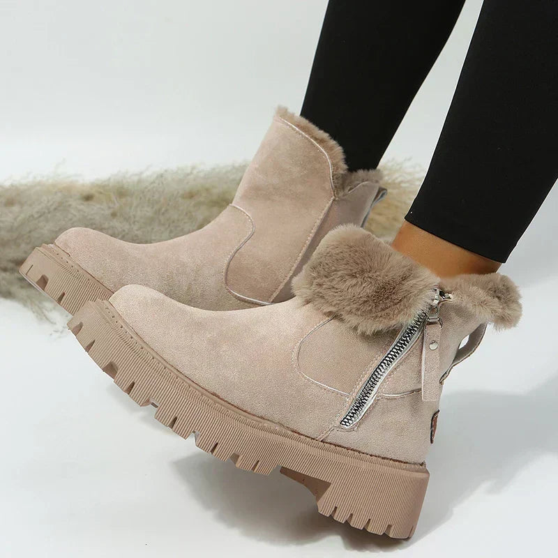 Botas femininas sola grossa com zíper lateral cano médio inverno