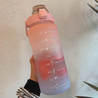 Garrafa de água 2L com marcações de tempo motivacionais e plástico ecológico semi-transparente