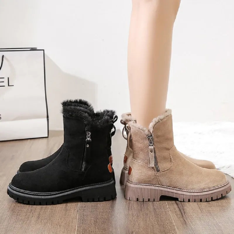 Botas femininas sola grossa com zíper lateral cano médio inverno