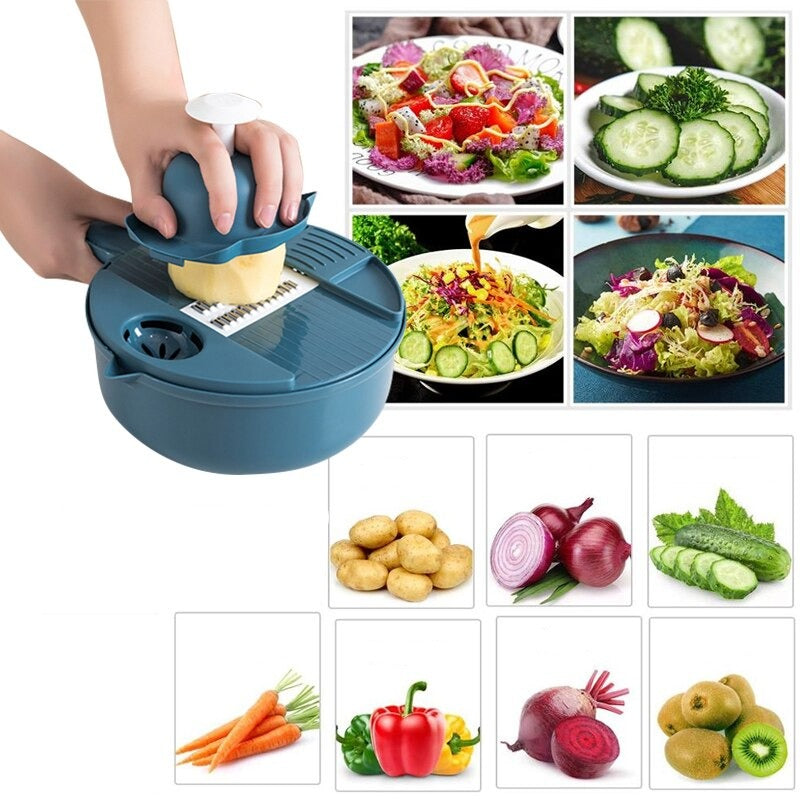Conjunto de cortador multifuncional 12 em 1 em aço inoxidável, compacto, utensílios de cozinha