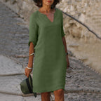 Vestido midi feminino casual versátil disponível em várias cores