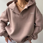 Camisola feminina gola redonda moderna em rosa bege e cinzento