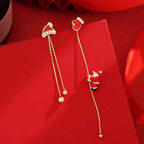 Brincos natalinos pendentes com motivo Papai Noel e sinos, metal antioxidante 7,5 cm