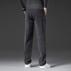 Calças chino corduroy corte slim com cordão ajustável para homem