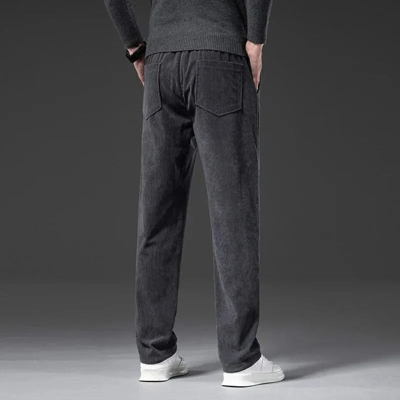 Calças chino corduroy corte slim com cordão ajustável para homem