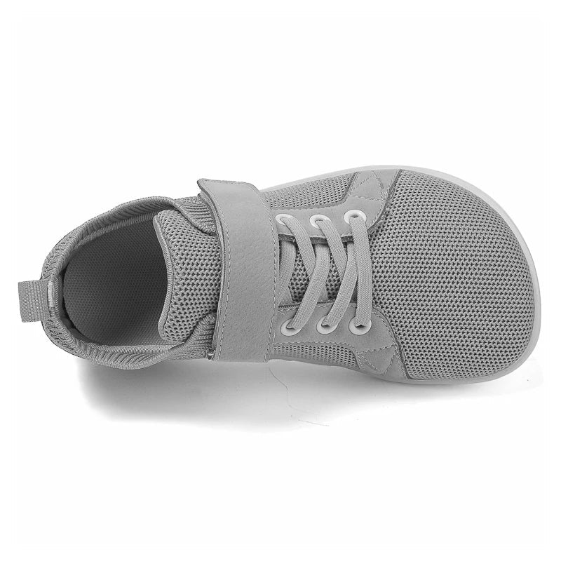 Sapatilhas barefoot infantis bico largo leves e flexíveis com fecho em velcro