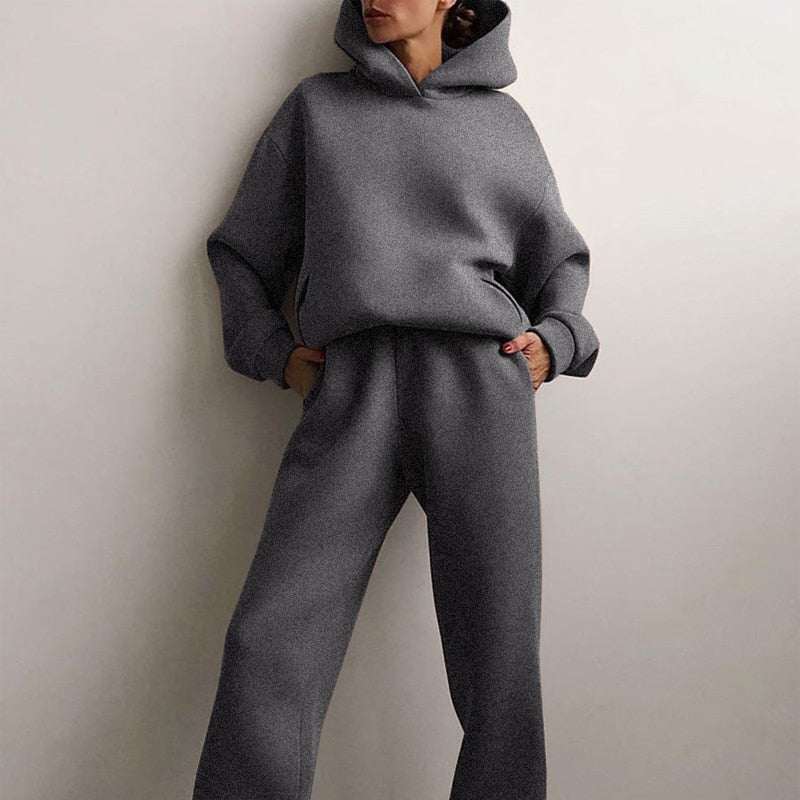 Conjunto de jogging feminino oversize 2 peças estilo urbano casual