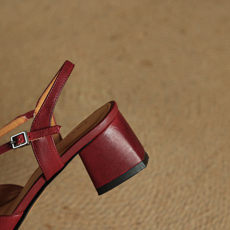 Sapatos salto bloco feminino couro genuíno bico fechado tiras ajustáveis
