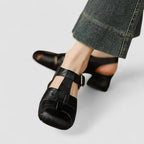 Sapatos Mary Jane femininos salto bloco bico quadrado ortopédico com fivela