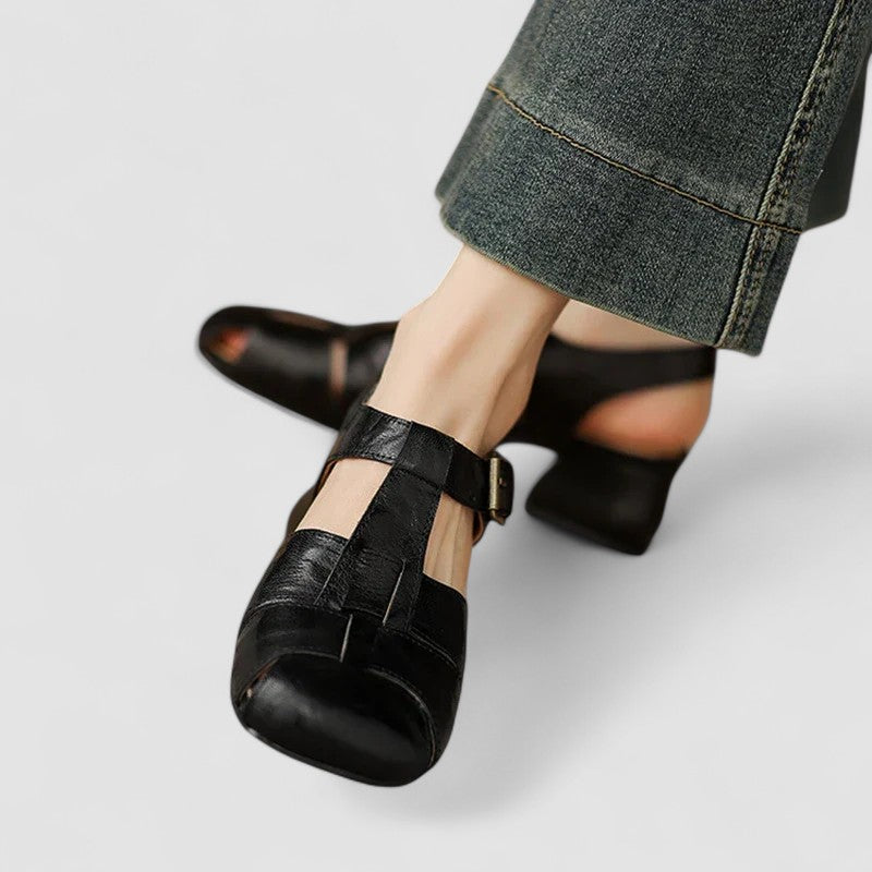 Sapatos Mary Jane femininos salto bloco bico quadrado ortopédico com fivela