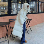Casaco longo feminino acolchoado com capuz para o inverno