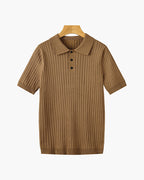 Polo masculina tricot algodão canelada com colarinho e botões manga curta