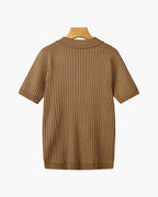 Polo masculina tricot algodão canelada com colarinho e botões manga curta