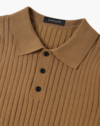 Polo masculina tricot algodão canelada com colarinho e botões manga curta