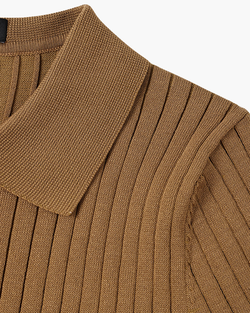Polo masculina tricot algodão canelada com colarinho e botões manga curta