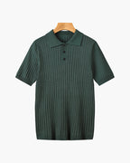 Polo masculina tricot algodão canelada com colarinho e botões manga curta